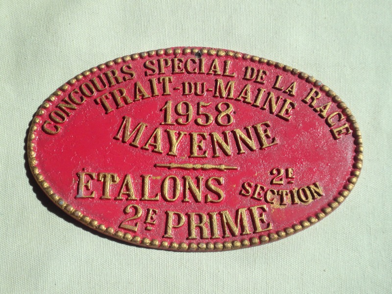 Plaque de concours agricole 1958