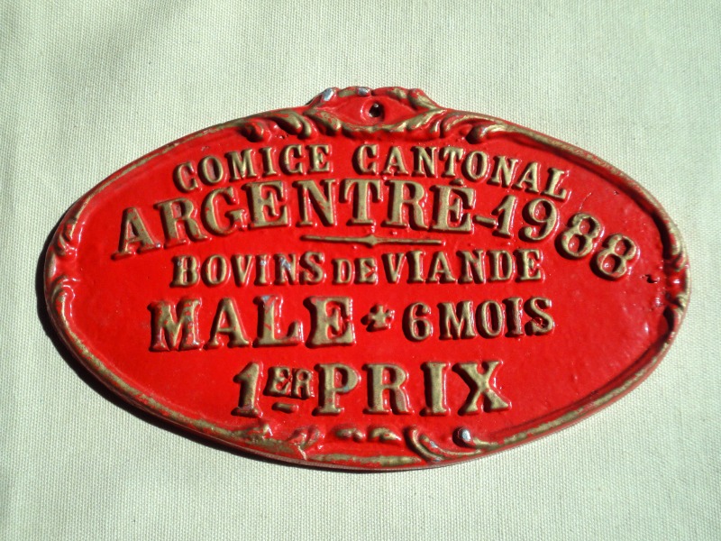 Plaque de concours agricole bovins 1988