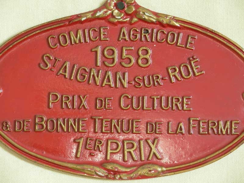 Plaque de concours agricole culture 1958