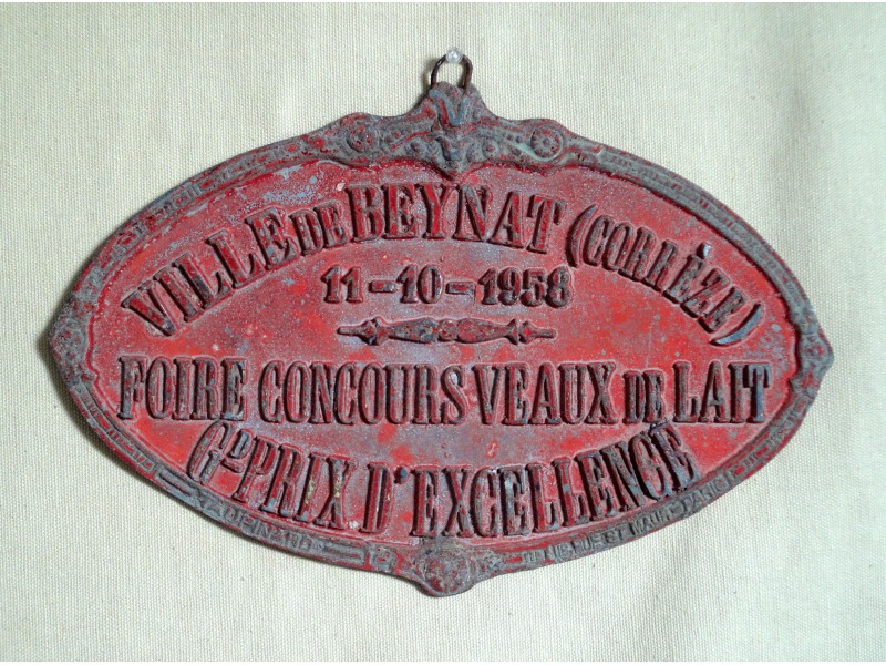 Plaque de concours agricole veaux 1958